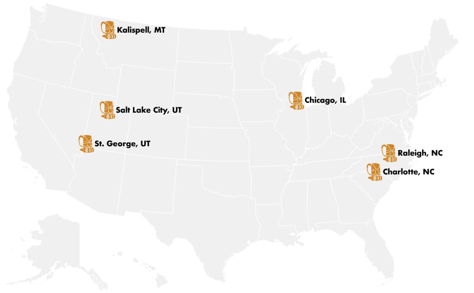 Map of Sherpa Group service areas across the United States