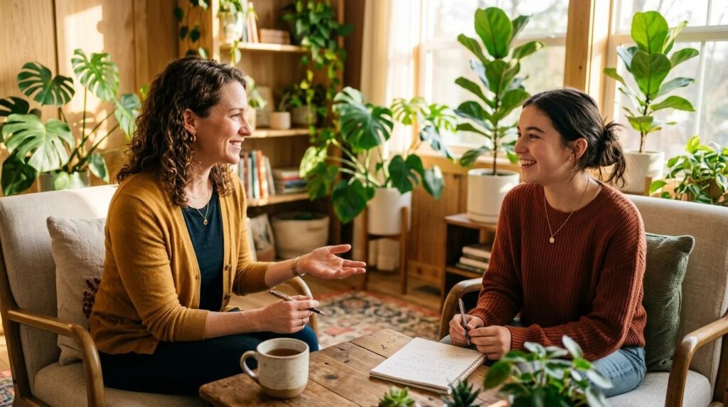 Life coach for teens in Raleigh working with a teenager at Sherpa Group